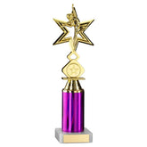 GOLD/PURPLE 'DANCE/GYM' STAR FIGURE ASSEMBLED ON MARBLE (1" CEN/3" TUBE) - 10in